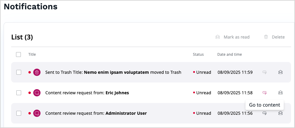 A searchable notifications list A searchable notifications list